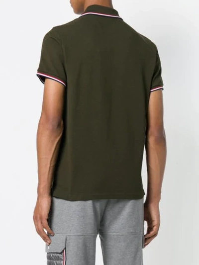 Shop Moncler Tri-stripe Trim Polo Shirt - Green