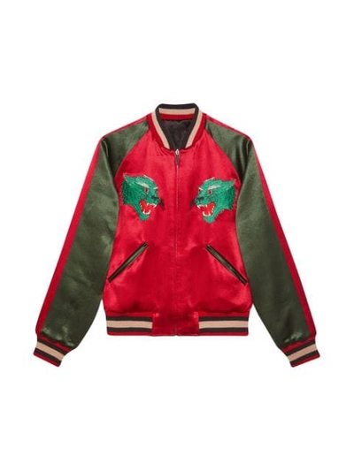 Shop Gucci Reversible Acetate Bomber Jacket In 1049 Red