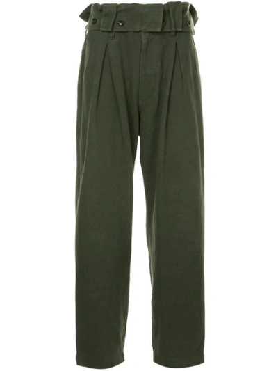 Shop Yohji Yamamoto Vintage High Waisted Pleated Trousers - Green
