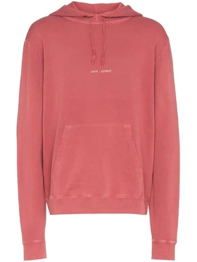 Shop Saint Laurent Logo Print Jersey Hoodie In Pink