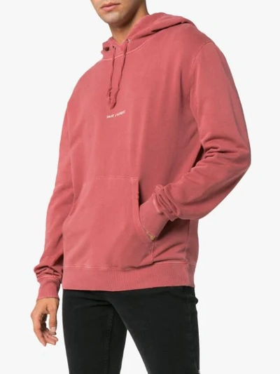 Shop Saint Laurent Logo Print Jersey Hoodie In Pink