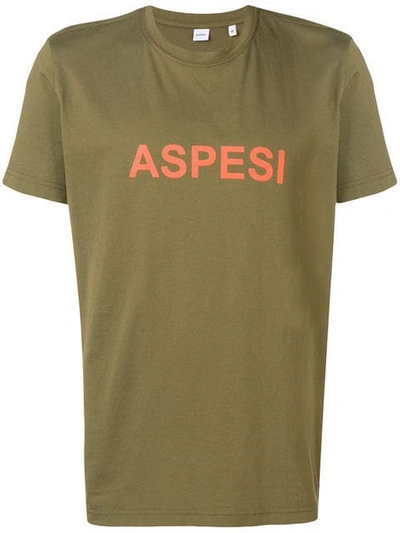 Shop Aspesi Logo Print Crew Neck T-shirt In Green