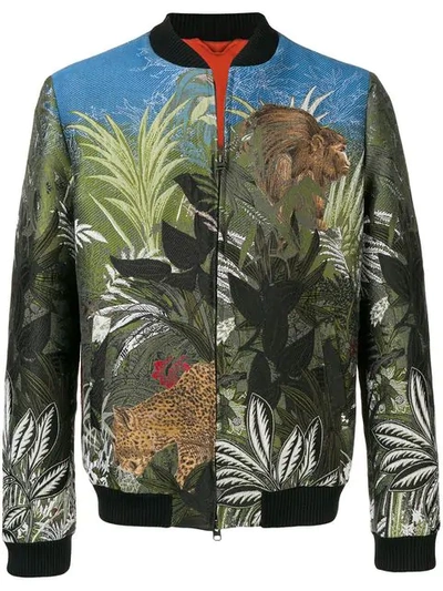 Shop Etro Jungle Jacquard Bomber Jacket In Green