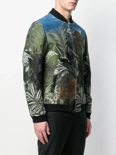 Shop Etro Jungle Jacquard Bomber Jacket In Green