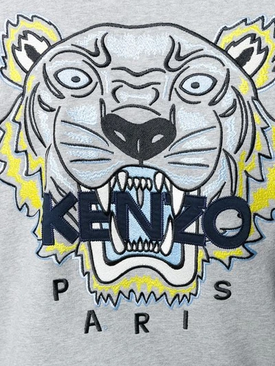 Shop Kenzo Tiger Zipped Hoodie In Grey