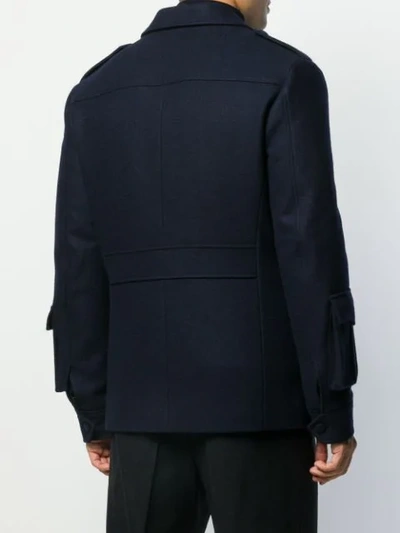 Shop Prada Flap Pocket Button Up Jacket In Blue