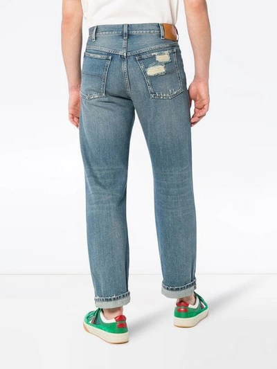Shop Gucci Distressed Patchwork Jeans In 4009 Blue