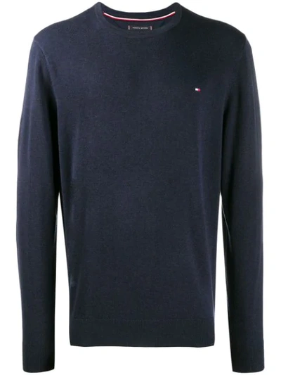 Shop Tommy Hilfiger Logo Embroidered Sweater In Blue