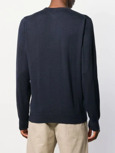 Shop Tommy Hilfiger Logo Embroidered Sweater In Blue