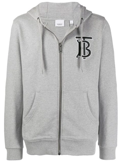 Shop Burberry Monogram Motif Cotton Hooded Top In Grey