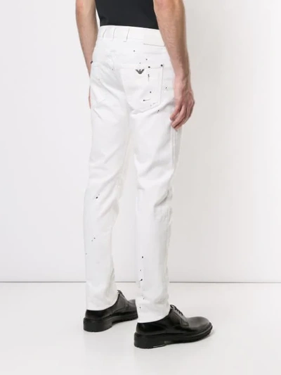 Shop Emporio Armani Cord-detail Slim-fit Jeans In White