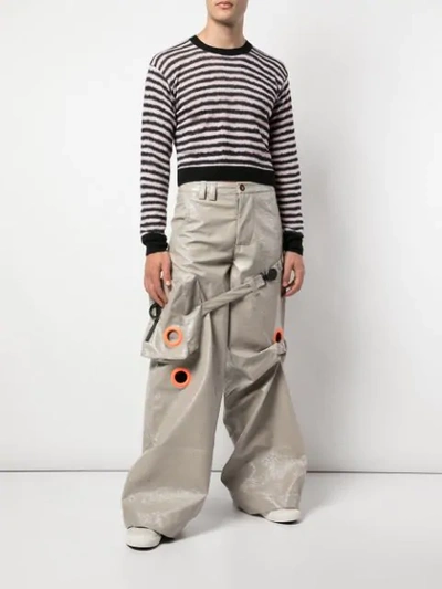 Shop Angus Chiang Oversized Large Eyelet Trousers In Grey ,orange