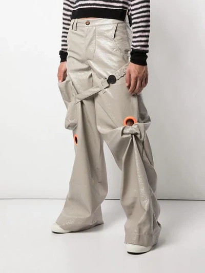 Shop Angus Chiang Oversized Large Eyelet Trousers In Grey ,orange