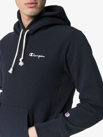 Shop Champion Embroidered Logo Cotton Hoodie In Blue