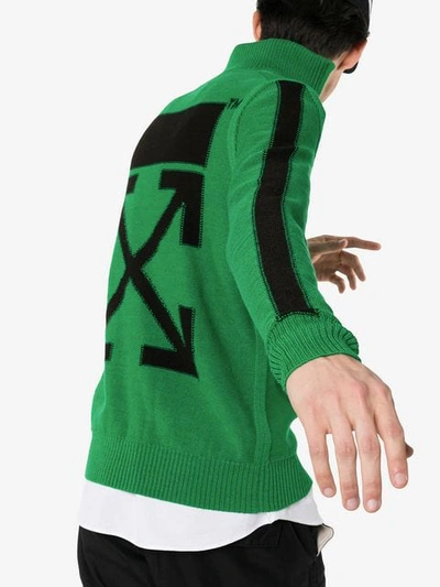 Shop Off-white Intarsia Knit Logo Turtleneck Jumper In Green