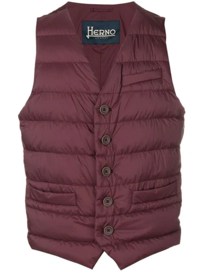 Shop Herno Quilted Waistcoat In Red