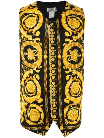 Pre-owned Versace Baroque-print Vest In Black
