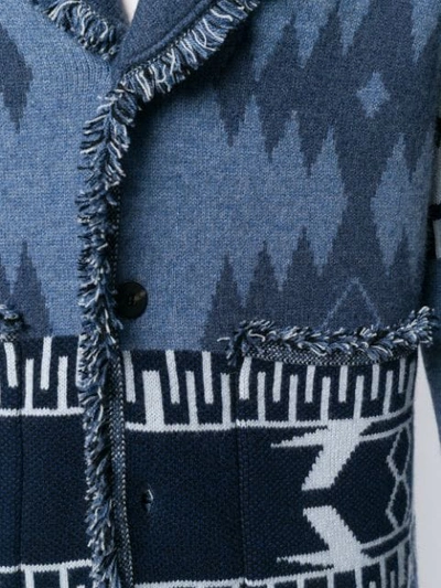 Shop Alanui Cashmere Patterned Cardigan In Blue