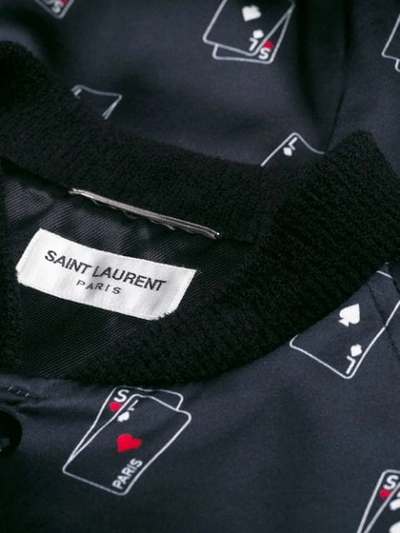 Shop Saint Laurent Sl Playing Card Print Varsity Jacket In Blue