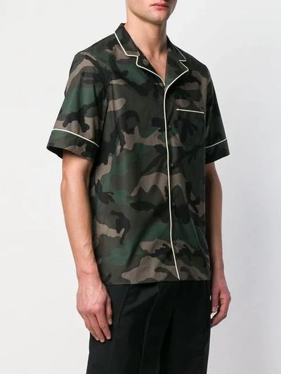 Shop Valentino Logo Print Camouflage Shirt In Green