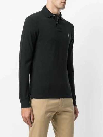 Shop Polo Ralph Lauren Longsleeved Polo Shirt In Black