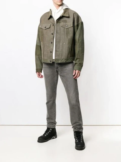 Shop Readymade Distressed Denim Jacket In Green