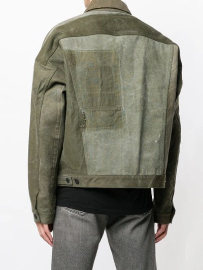 Shop Readymade Distressed Denim Jacket In Green
