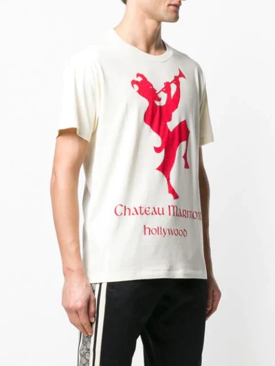 Shop Gucci T-shirt With Chateau Marmont Print In Neutrals