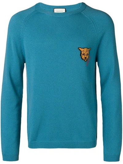 Shop Gucci Intarsia-knit Jumper In Blue