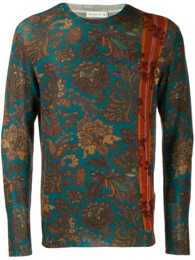 Shop Etro Intarsien-pullover Mit Blumenmuster In 8000 Blue Multicolor