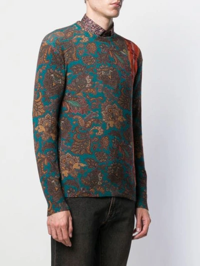 Shop Etro Intarsien-pullover Mit Blumenmuster In 8000 Blue Multicolor