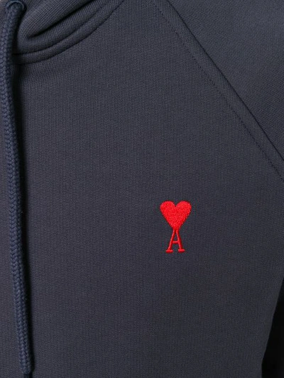 Shop Ami Alexandre Mattiussi Ami De Coeur-embroidered Hoodie In Blue