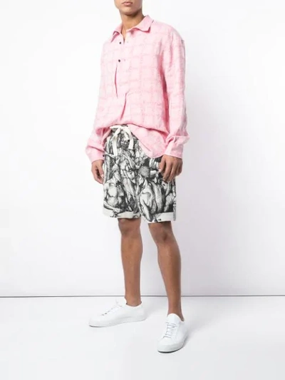 Shop Jw Anderson Bubblegum Logo Grid Tunic Linen Shirt In Pink