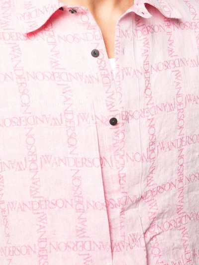 Shop Jw Anderson Bubblegum Logo Grid Tunic Linen Shirt In Pink