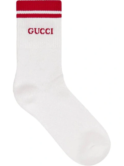 Shop Gucci Logo Intarsia Socks In White