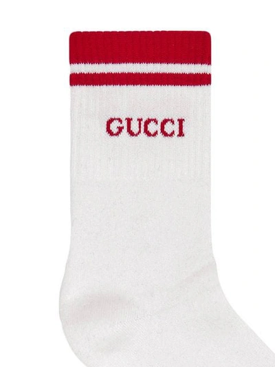 Shop Gucci Logo Intarsia Socks In White