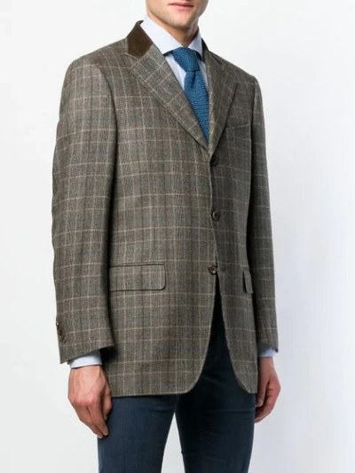 Shop Canali Checked Blazer In Brown