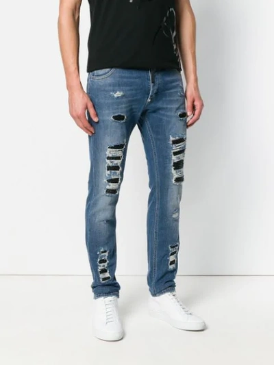 Shop Philipp Plein Ripped Super Straight Cut Jeans - Blue