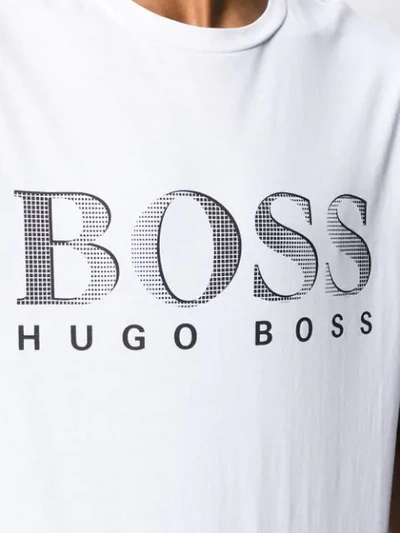 Shop Hugo Boss Logo Print Crew Neck T-shirt In White