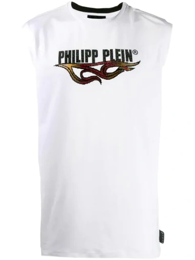 Shop Philipp Plein Tank Top Flame In White