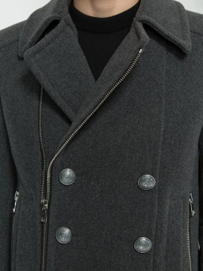 Shop Balmain Zipped Double-breasted Coat - Grey