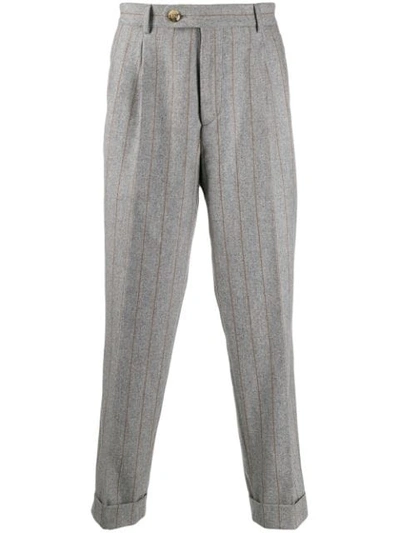Shop Brunello Cucinelli Striped Trousers In Grey