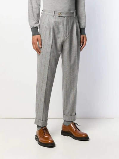 Shop Brunello Cucinelli Striped Trousers In Grey