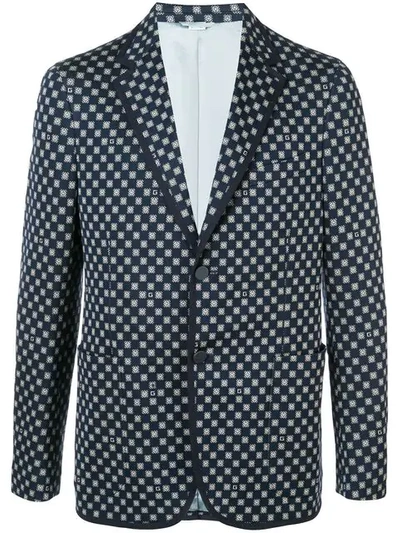 Shop Gucci Check Print Blazer Jacket In Blue ,white