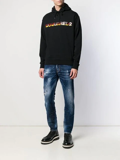 Shop Dsquared2 Flame Logo Hoodie In Black