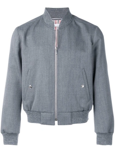 Shop Thom Browne Rwb Stripe Ribbed Blouson Jacket In Grey
