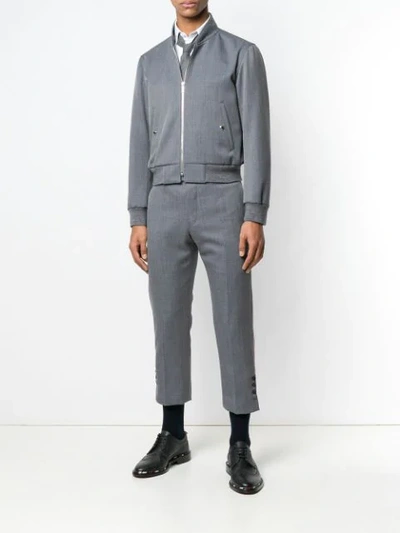 Shop Thom Browne Rwb Stripe Ribbed Blouson Jacket In Grey