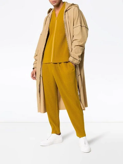 Shop Issey Miyake Homme Plissé  Yellow Plissé Front Zipped Jacket