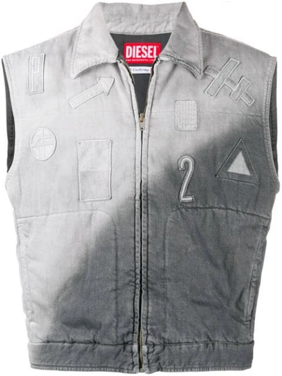 Shop Diesel Red Tag Gradient Embroidered Patch Vest In Grey