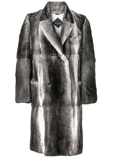 Shop Billionaire Double Breasted Fur Coat In Grey